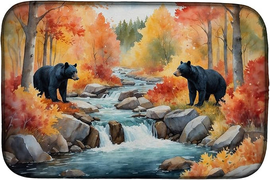 Caroline's Treasures Bears Autumn in the Woods Dish Drying Mat Absorbent Dish Drying Mat Pad for Kitchen Counter Dish Drainer Mat for Countertop, 14 x 21", Multicolor