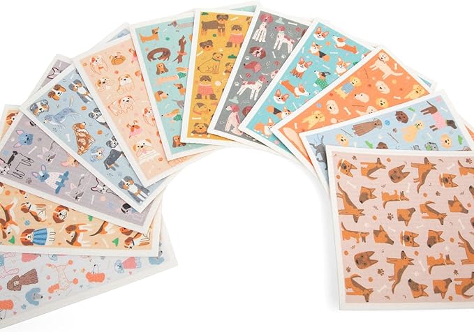 Puppington Pupper Towels 12 Pack Swedish Dishcloths for Kitchen - Dog Dish Towels - Swedish Dish Cloths for Kitchen - Dog Mom Mothers Day Gifts for Women - Eco Friendly (12 Breeds)