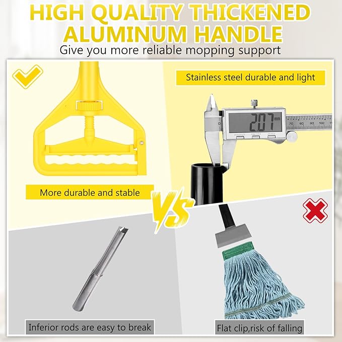 Heavy Duty Commercial Industrial Cotton Mop with Long Handle,Looped-End String Wet Mops with Replacement Mop Head for Home,Garage,Office, Workshop, Warehouse Floor Cleaning