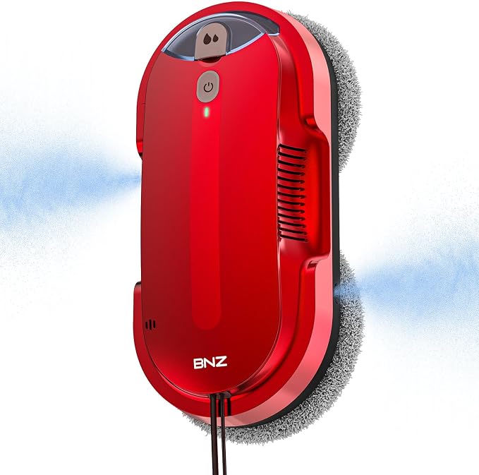 BNZ Smart Window Cleaning Robot, Twin Turbo & Dual Auto-Spray Window Cleaner with Multiple Safety System, AI Path Planning, Frameless Edge Detection, K1 (Ruby Red)