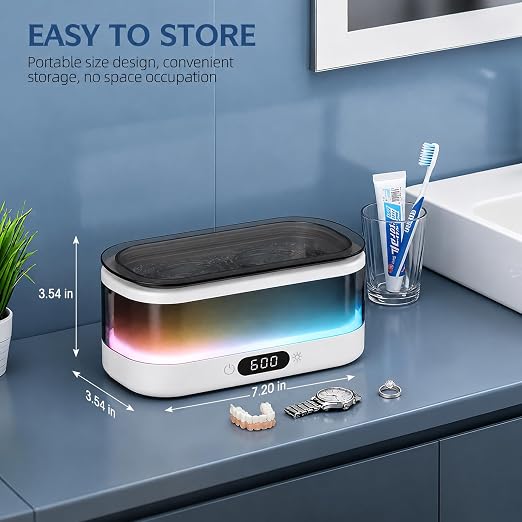 Ultrasonic Jewelry Cleaner 48KHz with RGB Lights for Eyeglasses, Rings, Watches, Dentures, 350ML 304 Stainless Steel Tank, Dual Modes Professional Sonic Cleaner Gift for Wife,Mom,Daughter