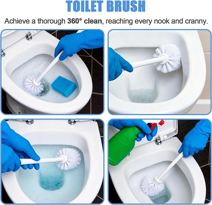 15 Pcs Toilet Brush,14.2" Bathroom Toilet Bowl Brush,Commercial Heavy Duty Toilet Bowl with Hook & Gloves,Long Handle Toilet Bowl for Household Cleaning,Professional/Janitorial Scrub Brush for Toilet