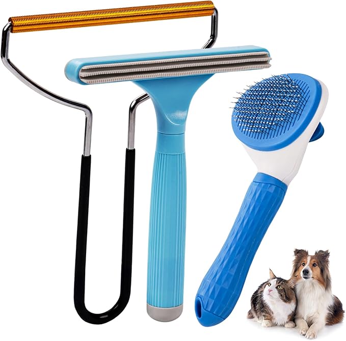 Analan Pet Hair Remover Brush 3in1, Dog&Cat Hair Remover, Dog&Cat Slicker Brush, Perfect for Furniture, Carpets, Couch, Rug, Bedding for Auto Detailing Tool