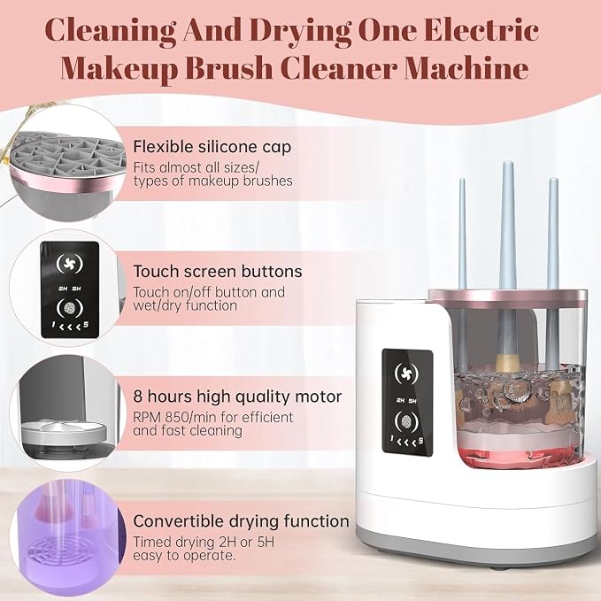 3 in 1 Electric Makeup Brush Cleaner & Dryer Automatic USB Cosmetic Brush Cleaner with Holder, Portable USB Deep Cleaning for All Size Beauty Makeup Brush Set,Blush Brush,Sponges