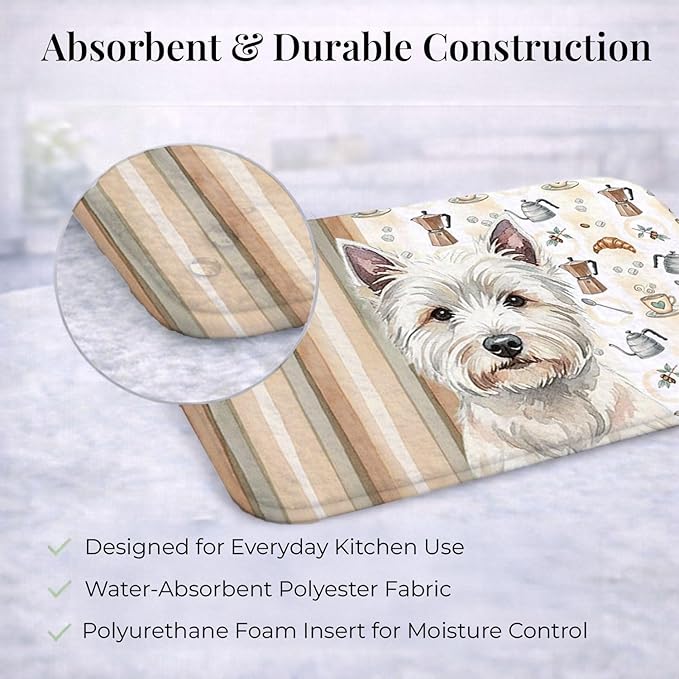 Caroline's Treasures Westie Coffee Bar Dish Drying Mat Absorbent Dish Drying Mat Pad for Kitchen Counter Dish Drainer Mat for Countertop, 14 x 21", Multicolor