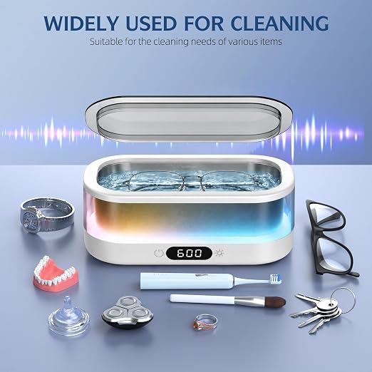 Ultrasonic Jewelry Cleaner 48KHz with RGB Lights for Eyeglasses, Rings, Watches, Dentures, 350ML 304 Stainless Steel Tank, Dual Modes Professional Sonic Cleaner Gift for Wife,Mom,Daughter