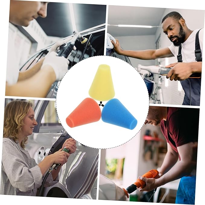 Unomor 12pcs Drill Buffing Sponge Pads for Auto Wheel Polishing Polishing Cone for Car Motorcycle and Boat Detailing Yellow