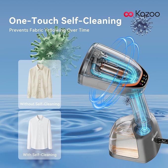 Handheld Steamer for Clothes, 1800W Portable Garment Steamer with 30s Fast Heat, 4 Fabric Modes for Silk/Wool/Cotton/Linen, 255ml Detachable Tank, Wrinkle Remover Iron Press with Lint Brush