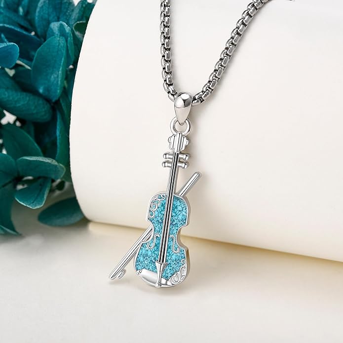 Music Necklace Sterling Silver Turquoise Music Pendant Necklace Music Lovers Jewelry Gifts for Women Girls