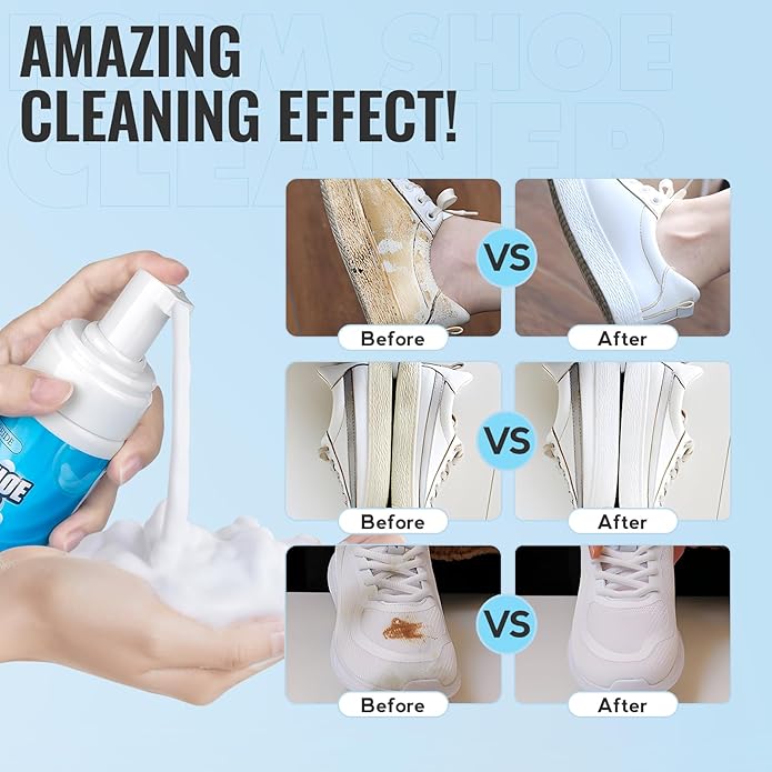 LANBEIDE Shoe Cleaner Kit - 3 x 6.76oz Sneaker Cleaners with Brushes & Towels, Suitable for Leather, Suede, Canvas, PU, Fabric, Boots