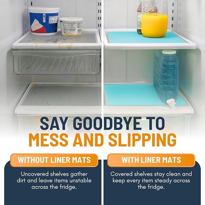 Refrigerator Liners for Shelves by Linda’s Essentials - Easy to Clean Fridge Liner with Spill Protection Fridge Shelf Liners & Drawer Liner, Nonslip BPA-Free Refrigerator Mats (Blue Roll)