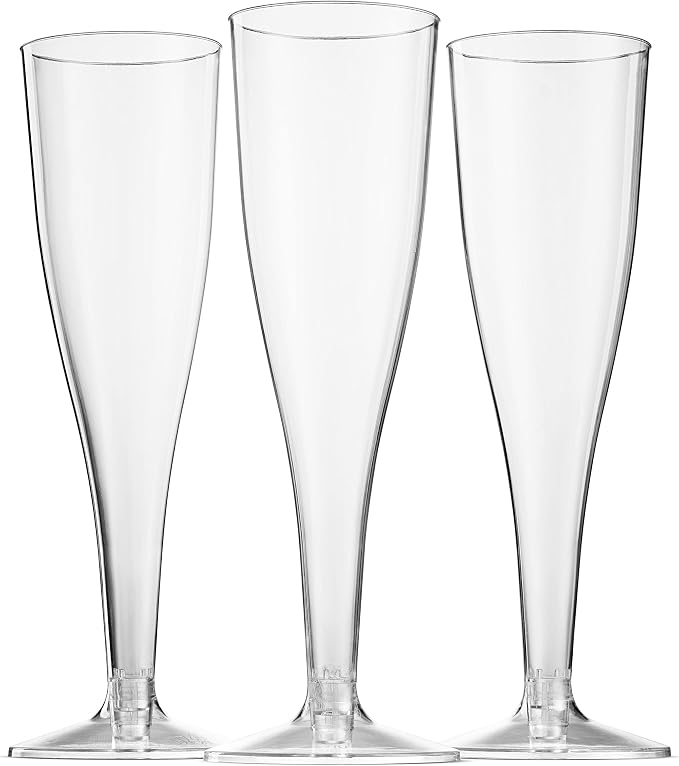 Munfix 100 Plastic Champagne Flutes - 5 Oz Disposable Clear Champagne Glasses for Parties, Mimosa Bar, Events, Wedding and Shower Party Supplies - Toasting Cocktail Cups