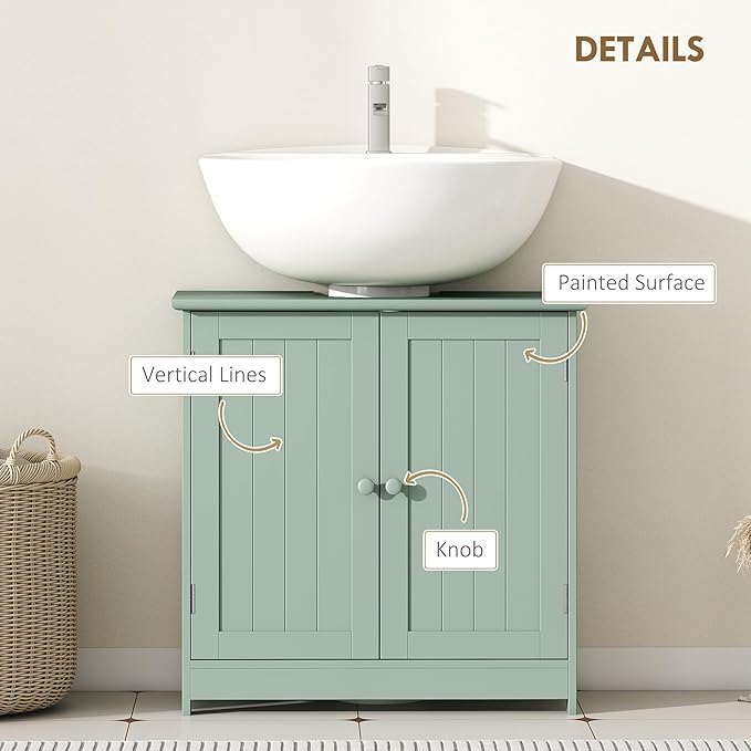 HOMCOM Under Sink Bathroom Cabinet, Pedestal Sink Storage Cabinet with 2 Doors, Shelf and U-Shape, Dark Green
