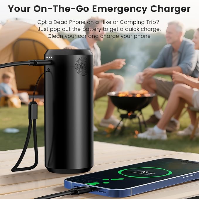 Cordless Car Vacuum Cleaner with Removable Battery as 35W Power Bank, 6-in-1 Handheld Vacuum Blower Set,18000PA Mini Vacuum Cleaner 6000mAH with Brushless Motor for Car Home -1 Battery