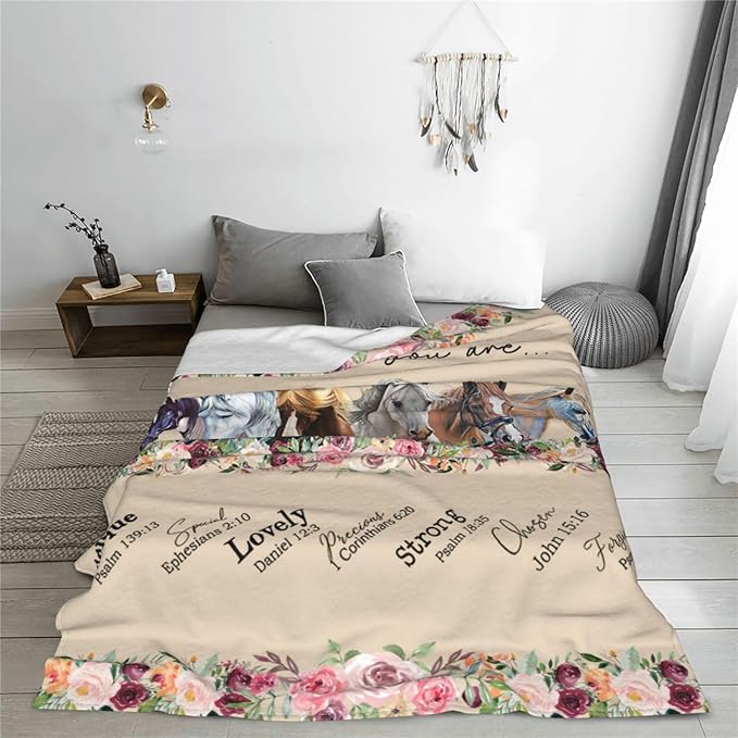 God Says You Are Horse Decor Throw Blanket - Super Warm Soft Plush Lightweight Fleece Flannel Bible Verse Blanket for Women, Girls, Boys, Men, Kids - Winter Couch Bedding - 50"X60"
