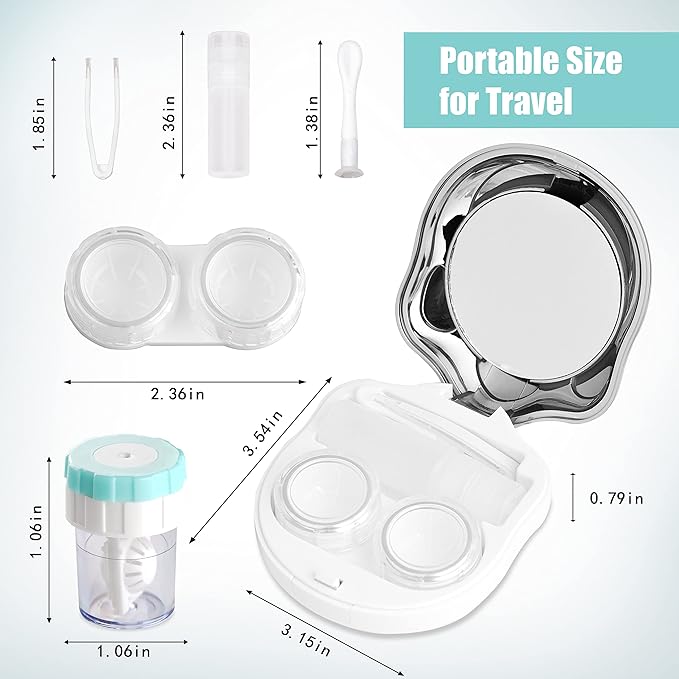 Contact Lens Travel Kit with Cleaner Washer, Portable Contact Box with Mirror Tweezers Remover Tool Solution Bottle for Daily Outdoor (Silver2)
