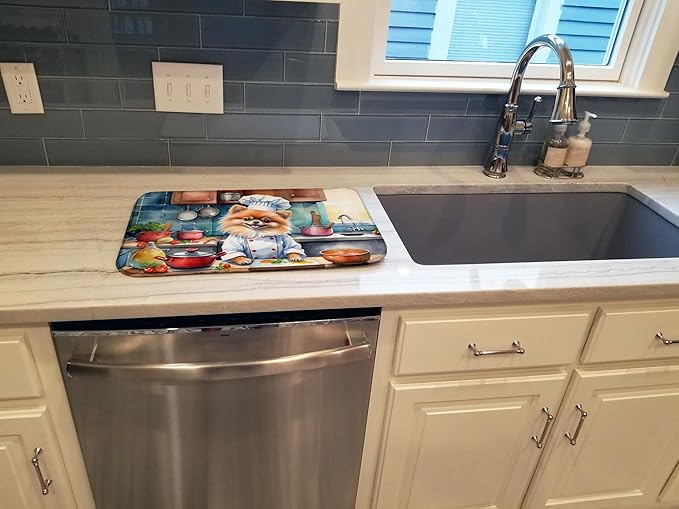 Caroline's Treasures DAC6301DDM Pomeranian The Chef Dish Drying Mat Absorbent Dish Drying Mat Pad for Kitchen Counter Dish Drainer Mat for Countertop, 14 x 21", Multicolor