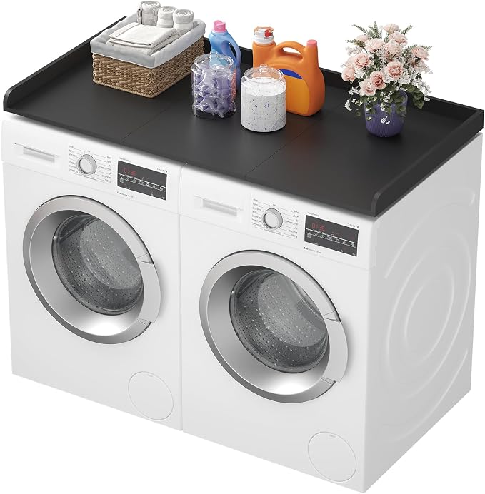 Lifewit Washer Dryer Countertop, Melamine Covers with Edge Rails for The Top, Laundry Room Storage and Organization, Spice Type, Hold 200lbs, Black, 54" x 27.5"