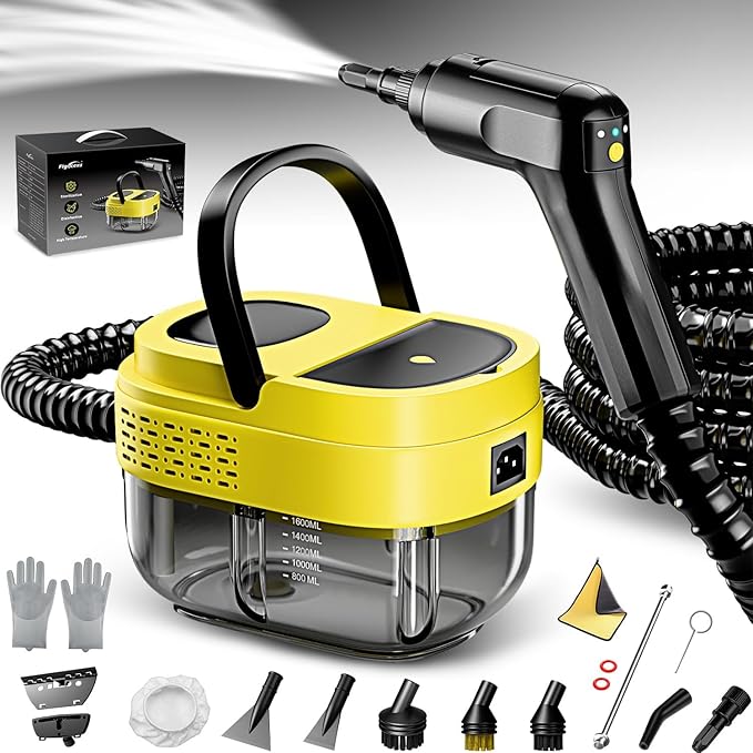 Steam Cleaner,15s Heat-Up,1.6L Tank,3-Level Adjustable Handle,2500W Steamer for Cleaning,Portable Steamer for Cleaning with 16PCS Accessories,Steam Cleaner for Home,Grout,Tile,Couch,Car,Dirt,Grease