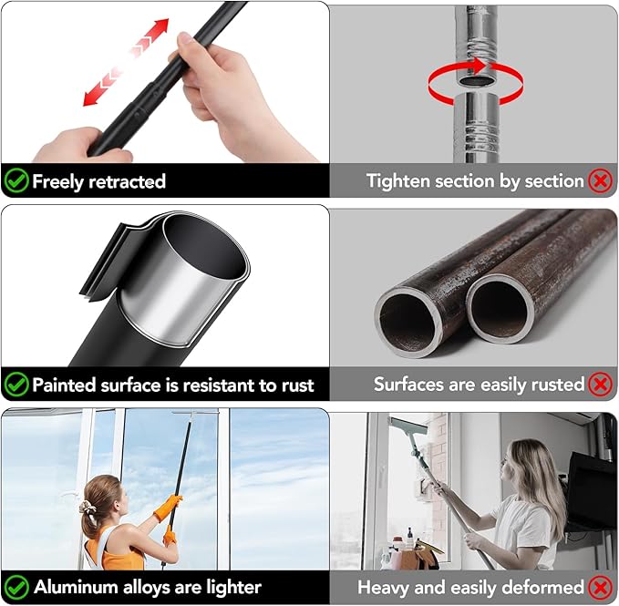 Shower Squeegee for Glass Doors, Telescopic Window Cleaner Tool | 15-51" Squeegee for Window Cleaning, Extendable Squeegee for Shower Glass for Tile Walls, Sliding Door, Floor, Car Windshield