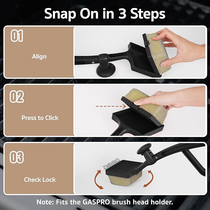 GASPRO Replaceable Cleaning Head for Grill Brush, Bristle Free BBQ Grill Cleaning Pads with Heat-Activated Sponge, Safe for Most Grates, Replace & Reuse, Black