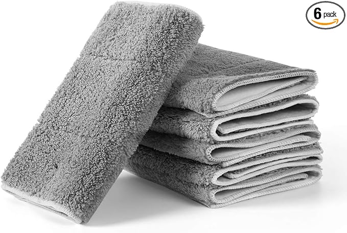 MAYSHINE 6 Pack Microfiber Head Flip Mop Refill Washable Pads Cleaning Replacement for Wet Mop and Dry Dust Mop, Machine Washable, 15.4 X 8.8 Inches, All Surface Cleaning