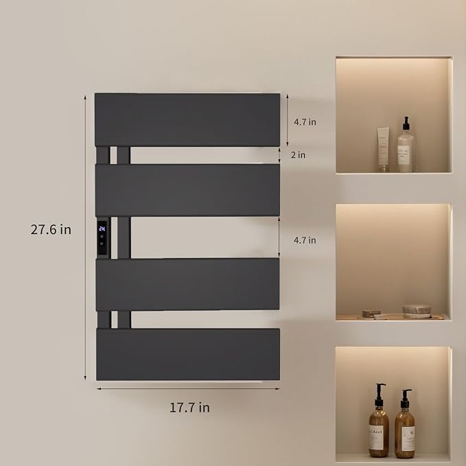 Electric Towel Warmer with Smart LED Timer, Modern [2/3/4] Bar Large Panel Heated Towel Rack, Wall-Mounted Plug-in/Hardwired 2-in-1, Rapid Warmth for Bathrooms, [Matte Black/Alpine White]
