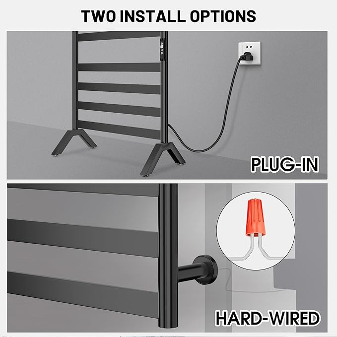 Paraheeter Wall Mounted & Freestanding Heated Towel Rack for Bathrooms. Electric Towel Warmer Rack Heater, Stainless Steel Black. CSA Certified.