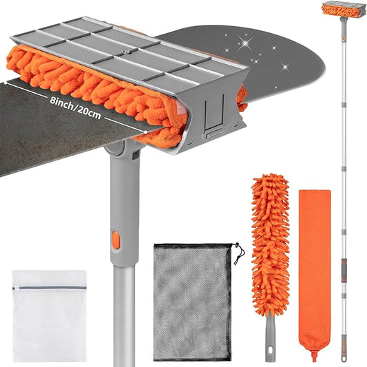 Ceiling Fan Cleaner Duster with 6 Ft/77'' Extension Pole Multi-Functional Chenille Duster Cleaner Kit for Cleaning Fan Blade, Baseboard, Blind, Cobweb, High Ceiling Walls - Reusable & Machine Washable