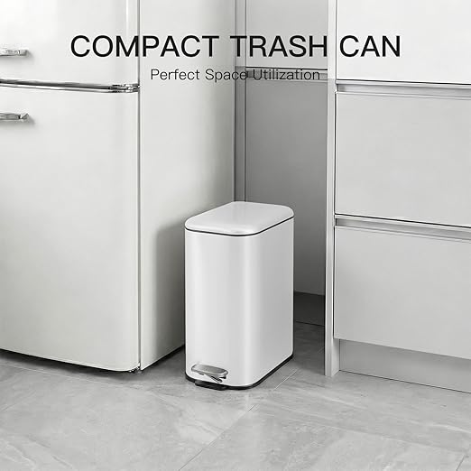 Bathroom Trash Can with Lid, 5L/1.3 gal Stainless Steel Step Trash Can, Slim Small Wastebasket with Removable Inner Bucket for Toilet Bedroom Office