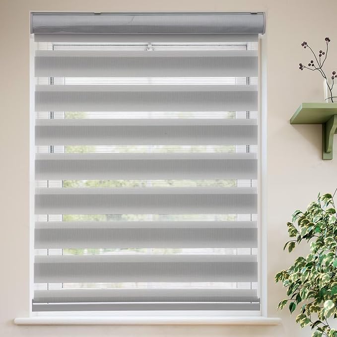 MYshade Roller Shades Zebra Blinds for Windows Cordless Day and Night Light Filtering Dual Layer Roller Blinds 29" x 72" Grey