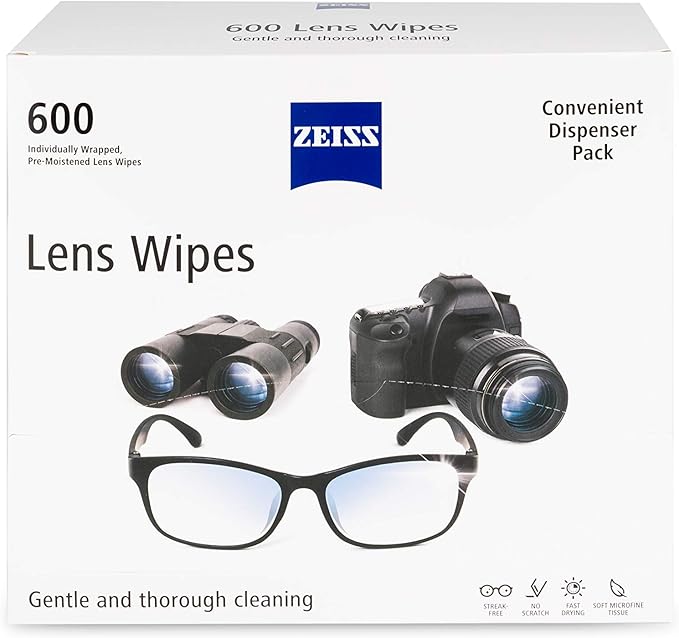 ZEISS Pre-Moistened Lens Wipes, 600 Count + Microfiber Lens Cleaning Cloths, Pack of 2 Jumbo Size