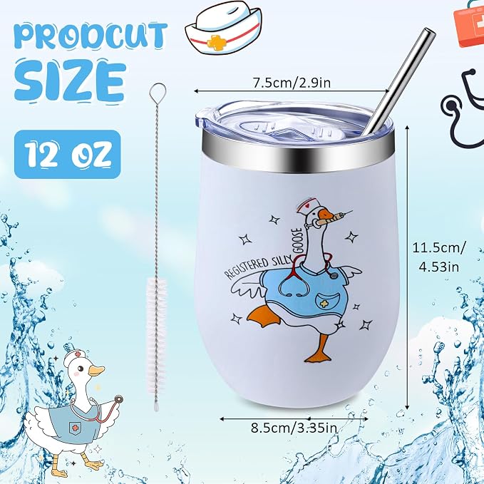 LemonRoad 6 Pcs Funny Silly Goose Nurse Tumbler 12 oz Insulated Stainless Steel Travel Mug with Lid and Straw Rn Graduation Gift New Grad Nurse Appreciation for Women Men Student Nursing Class