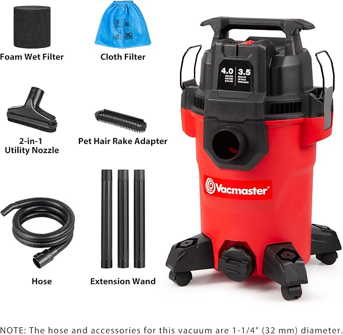 Vacmaster 4-Gallon 3.5 Peak HP Wet/Dry Vac, VCM408PF 1101