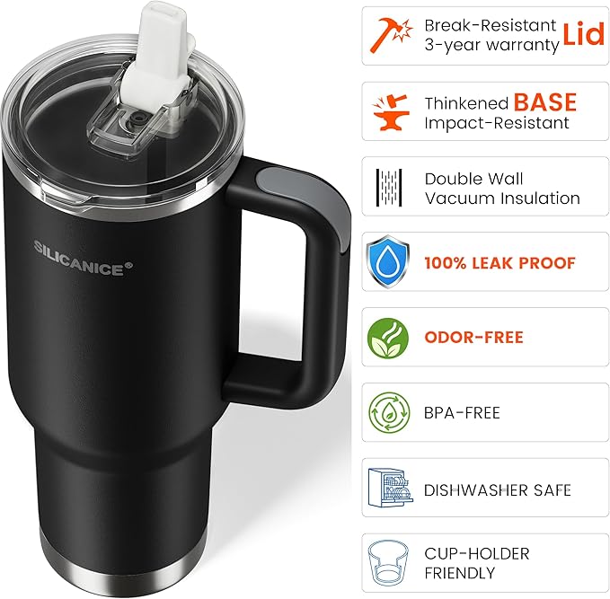 For Travel & Gym – Never Drink from a Moldy Lid Again: 40oz Hygienic Tumbler, 100% Leakproof Lid & Removable Foldable Spout. Reinforced Base, Fits Cup Holders - Black