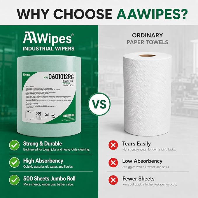 AAwipes Cleanroom Wipes Roll, 10x12" 500 Sheets Green, Cellulose Polyester | Low-Lint, Highly Absorbent, Surface Cleaning, Lab & Industrial Applications