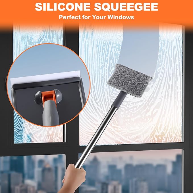 Baseboard Cleaner, PLOEOUAR Convex Duster Cleaning Mop with 63'' Long Handle, 360° Rotatable Adjustable Mop with 6 Reusable Pads for Baseboards Cleaning, Door Frame, Windows & Ceiling