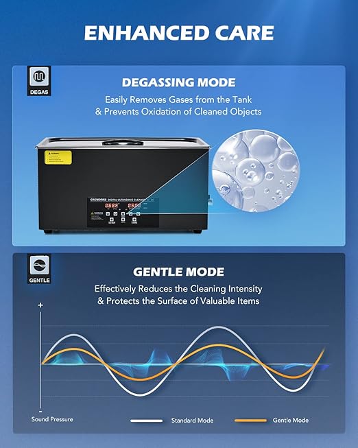CREWORKS 22L Digital Ultrasonic Cleaning Machine with Degas and Gentle Mode, 480W Ultrasonic Cleaner Machine with Heater and Timer, 5.8 gal Ultrasound Cleaner for Retainer Watch Auto Tool Machine Part