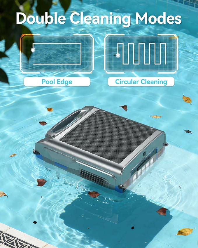 V1T Solar Pool Skimmer, Robotic Pool Surface Skimmer Cleaner with App Control, 7L Large Basket 24/7 Cleaning Smart Obstacle Avoidance Dual Charging Options Ideal for Above Ground Pool Blue