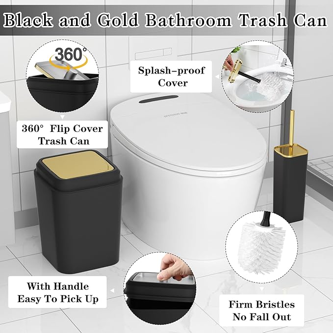 XLHOMO Bathroom Set - Black Bathroom Accessories Set, Bathroom Sets with Shower Curtain and Rugs, 24PC Shower Curtain Set with Hooks, Soap Dispenser, Soap Dish, Toilet Brush Holder and Trash Can