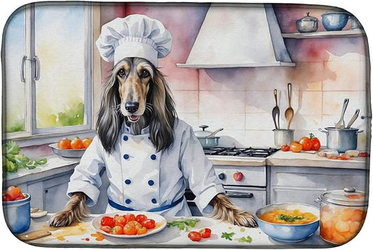Caroline's Treasures DAC6180DDM Afghan Hound The Chef Dish Drying Mat Absorbent Dish Drying Mat Pad for Kitchen Counter Dish Drainer Mat for Countertop, 14 x 21", Multicolor