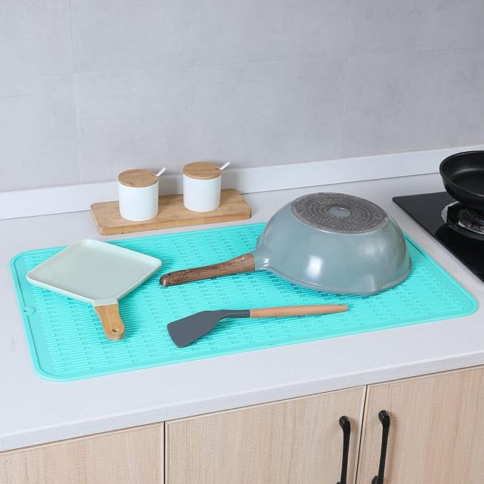 MicoYang Silicone Dish Drying Mat for Multiple Usage,Easy clean,Eco-friendly,Heat-resistant Silicone Mat for Kitchen Counter or Sink,Refrigerator or Drawer Liner Mint 4XL 32 inches x 18 inches