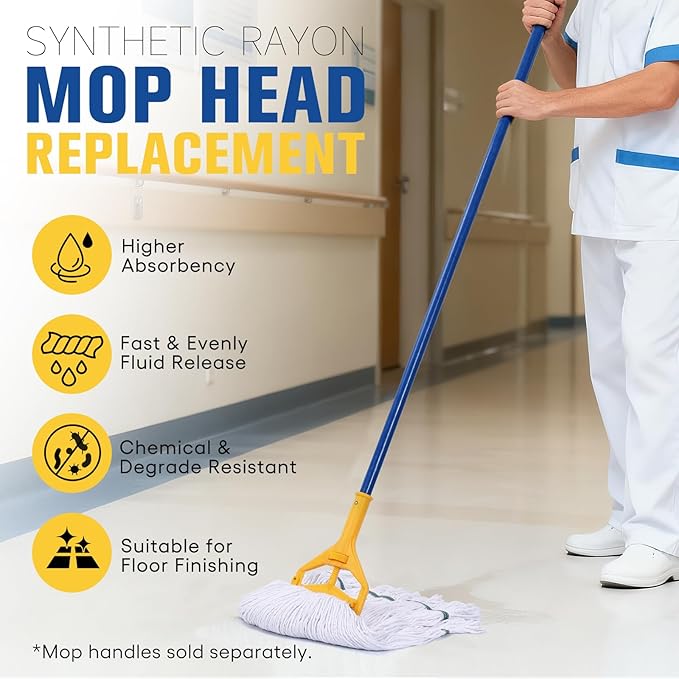 Matthew Cleaning Synthetic Rayon Mop Head Replacement, Chemical Resistant 4-Ply Looped End Commercial Mops for Floor Cleaning and Finishing, 20 oz Large, Case Pack 12 Pcs