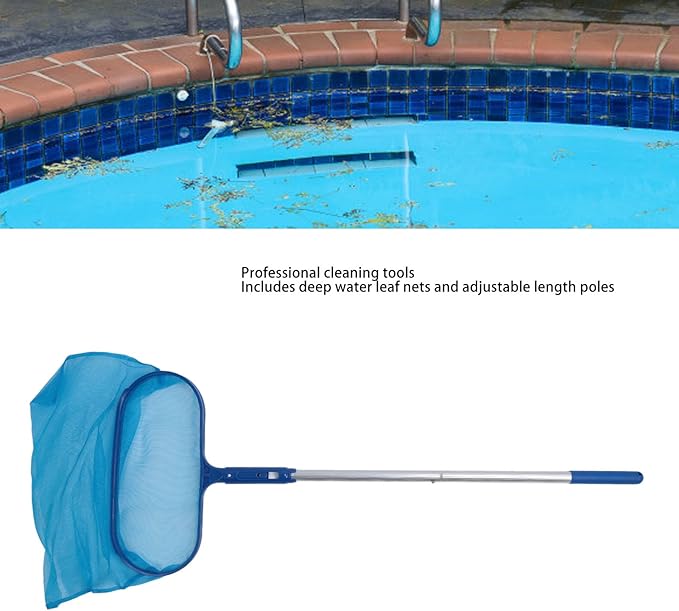 Swimming Pool Cleansing Kit, Fine Mesh Pool Cleaner Tool, Leaf Skimmer Net with 4 Poles for Above Ground or In ground Swimming Pools