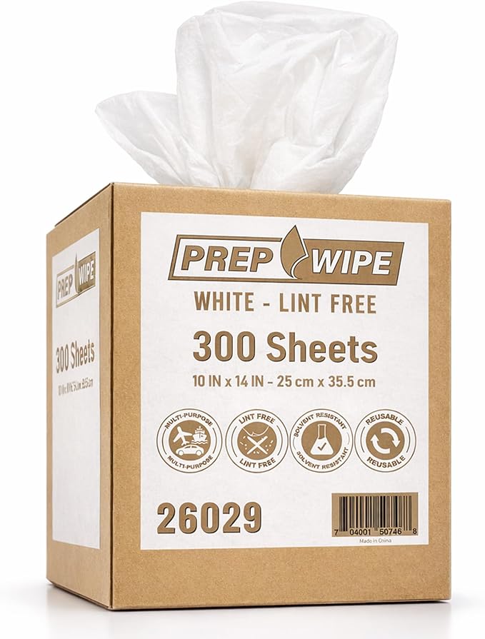 26029 Prep Wipe WHITE Lint Free Cleaning Towels Pack of 300 Sheets, 10" x 14" (1 Box) - Multi-purpose, Reusable, Perforated, Industrial Grade Perforated Sheets
