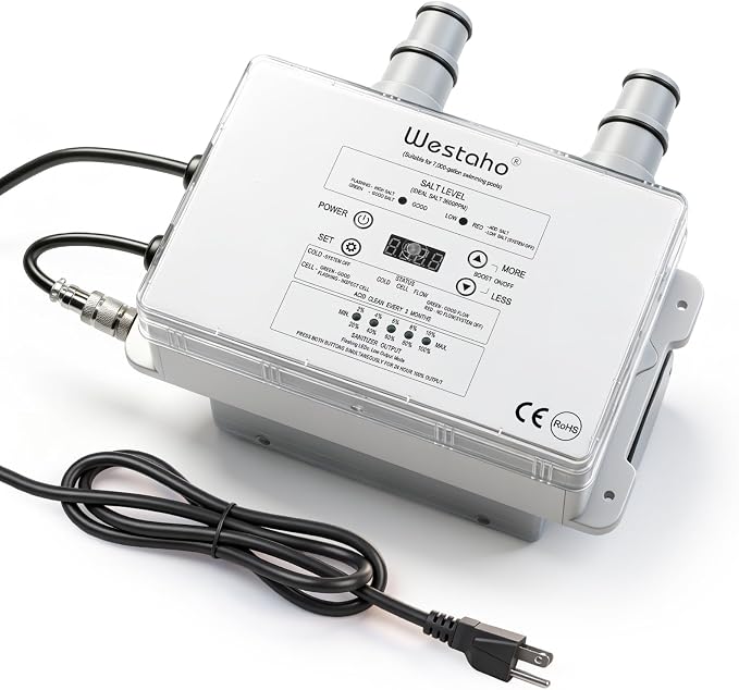 Salt Chlorine Generator, Westaho Salt Water Pool Chlorinator System with USA-Made Titanium Cells, for Above Ground Pools up to 7,000 Gallons, Compatible with Intex Pools