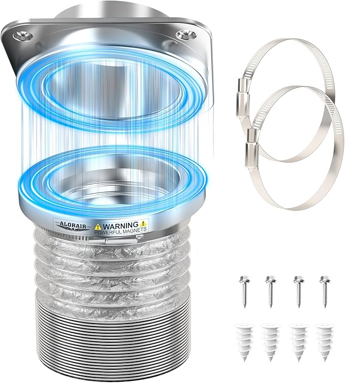 ALORAIR Magnetic Dryer Vent Connector Kit | DV180 Airtight Seal Dryer Vents Coupling | Easy to Clean Quick Connector Including 4 inch Duct Hose and 2 Clamps