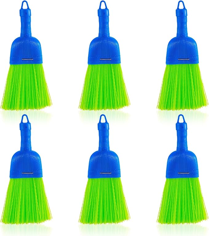 6 Pcs Whisk Broom Poly Fiber Handheld Brush Hand Brush Outdoor Car Broom with Hang Hole for Cleaning Inddoor Porches Floors Decks Driveways Dirt Dust