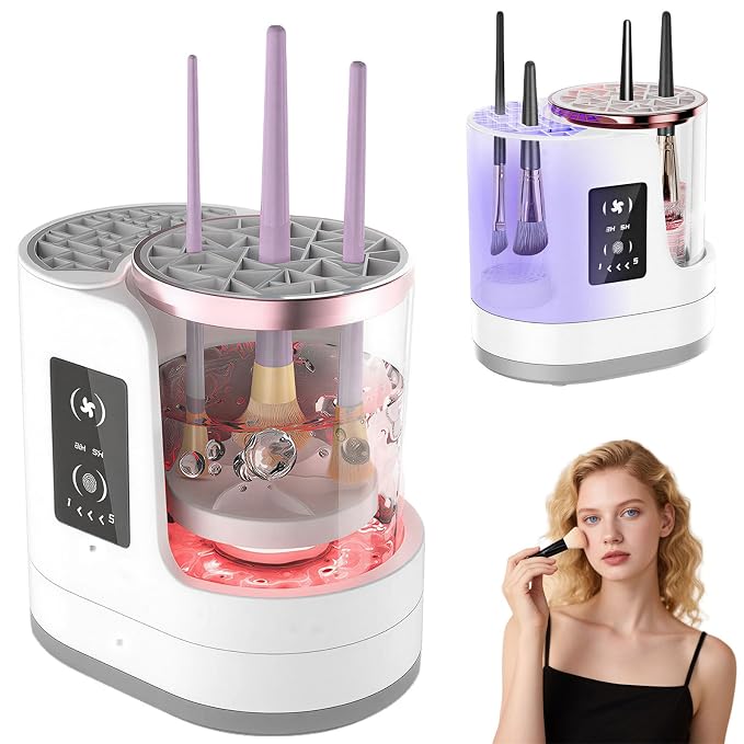Electric Makeup Brush Cleaner, 3 IN 1 Automatic Brush Cleaning Machine with Cleaning & Drying, Portable USB Deep Cleaning Makeup Brush Dryer for All Size Beauty Makeup Brush Set (White)
