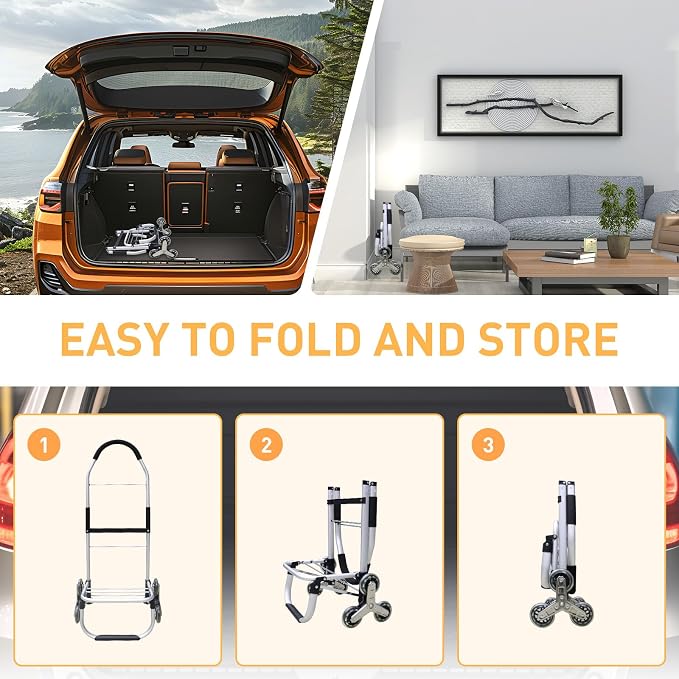 Heavy Duty 3 in 1 Shopping Cart, Foldable Hand Truck with 6 Wheels, 110 lbs Grocery Cart, Portable Utility Dolly, Waterproof Bag for Moving, Camping